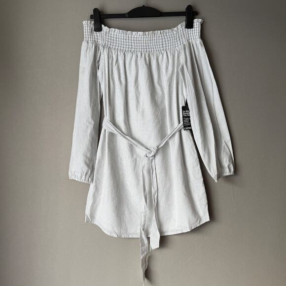 Express Off-Shoulder Dress Size S White & Black Striped NWT - Picture 1 of 9